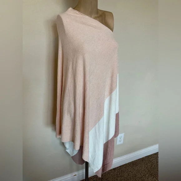 Barefoot Dreams CozyChic Ultra Lite Knit Sunset Poncho Pale Pink One Size Plus - Picture 8 of 16